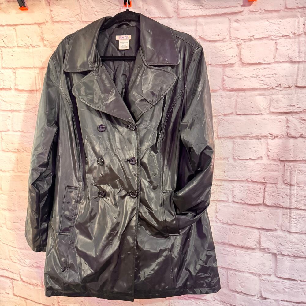 Sang Life Retro Cyberpunk Polyurethane Jacket with heavy quilted lining sz XL